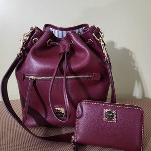 DOONEY AND BOURKE SAFFIANO DRAWSTRING BAG AND WALLET